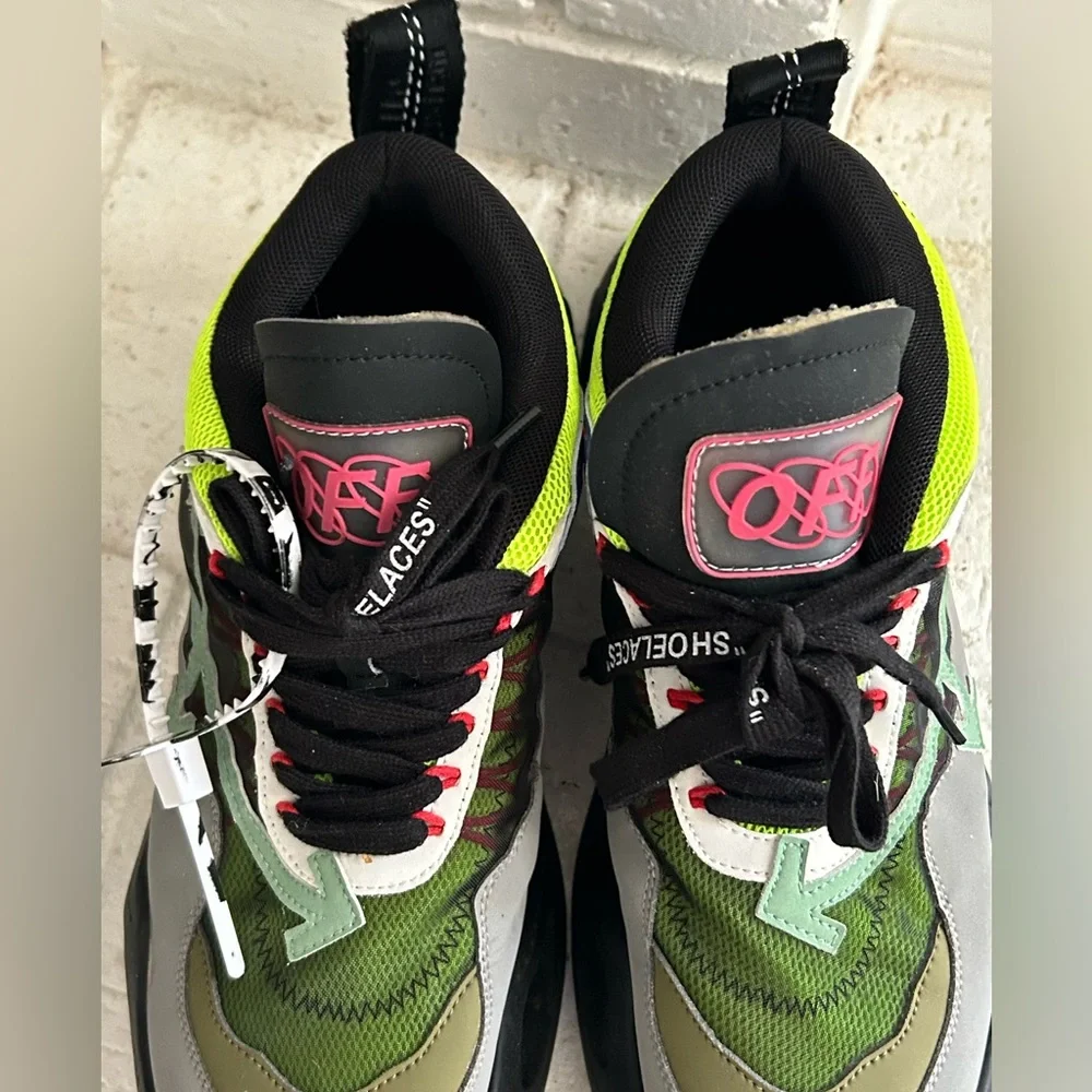 Off-White Men's Green, Gray & Neon Pink Accent Sneakers